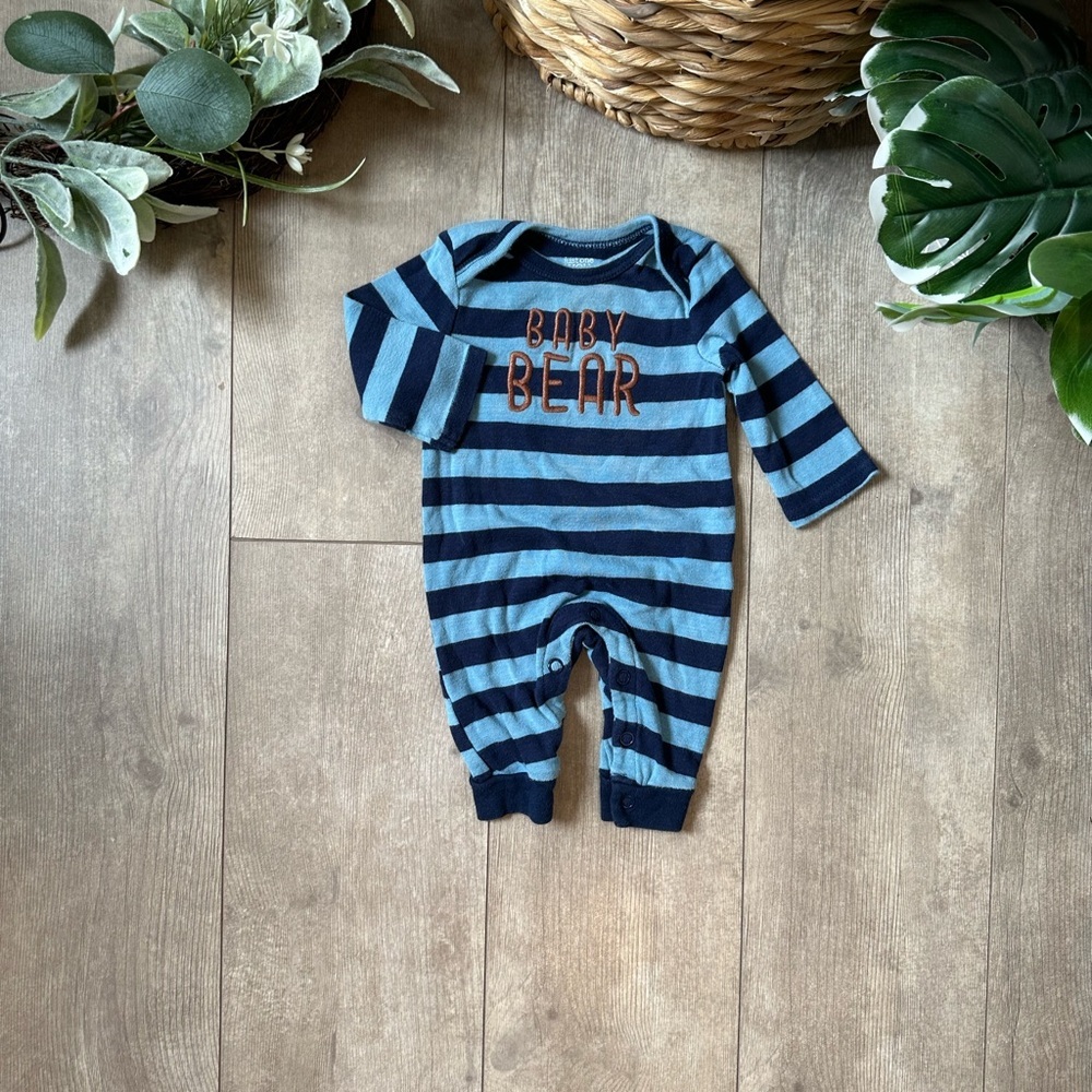 Carter’s Blue Striped Baby Bear Long Sleeve Romper One Piece Size Newborn - Picture 5 of 13
